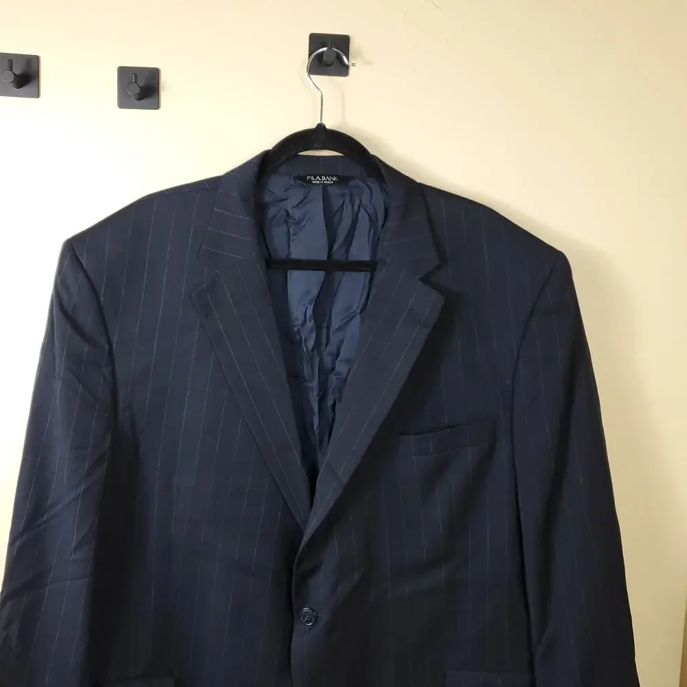 Jos A Bank Navy Pinstripe Wool Sport Coat Blazer Jacket in Navy Size 48R